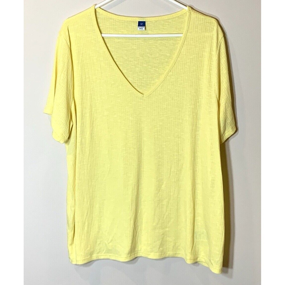 Old Navy Top‎ Womens XXL Yellow Luxe T-Shirt Short Sleeve V-Neck Stretch Soft